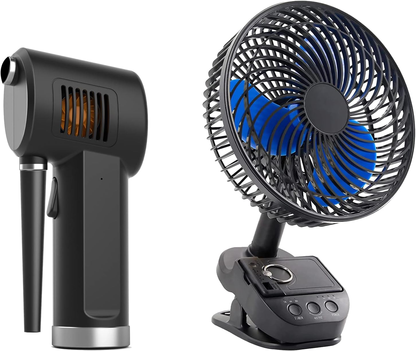 33000RPM Electric Air Duster for Computer, Keyboard, Pet House & 8” Clip Fan 5 Speeds, 45°/90° Automatic Rotation, Power Bank Function, 3 Time Setting, with Clip & Hook for Homes, Offices, Bedroom