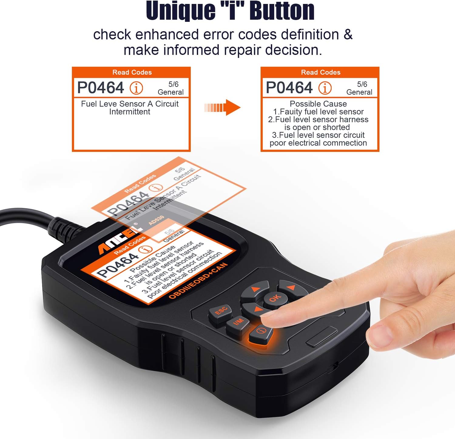 ANCEL AD530 Vehicle OBD2 Scanner Car Code Reader Diagnostic Scan Tool with Enhanced Code Definition and Upgraded Graphing Battery Status Pack of 2