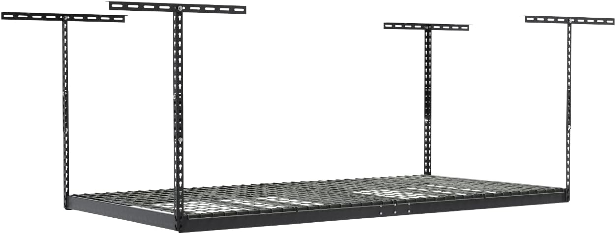 MonsterRax 4x8 Overhead Garage Storage Rack - 500 Pound Weight Capacity - Adjustable Height - Includes Accessory Hooks (24