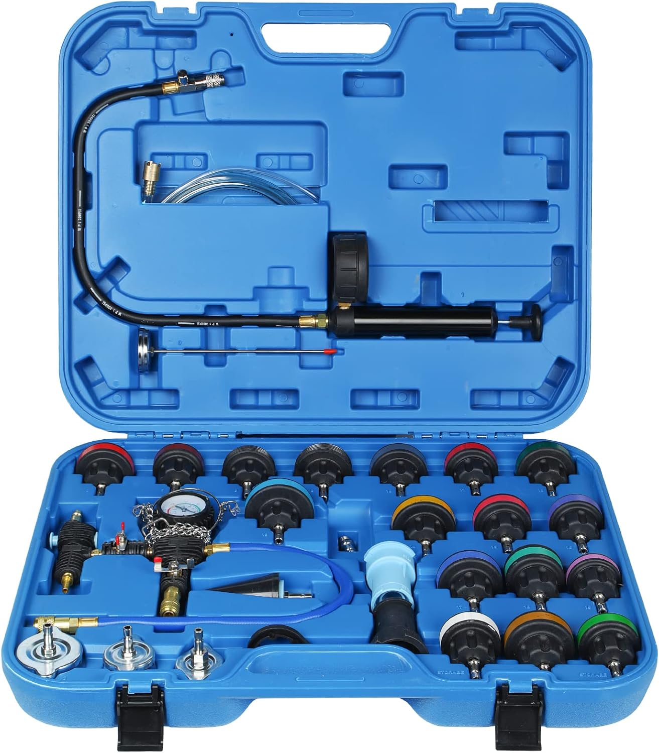 MEIKARUI Universal Radiator Pressure Tester and 28 Pieces Radiator Pressure Tester Portable Toolbox Blue and red 2 Kinds are Available