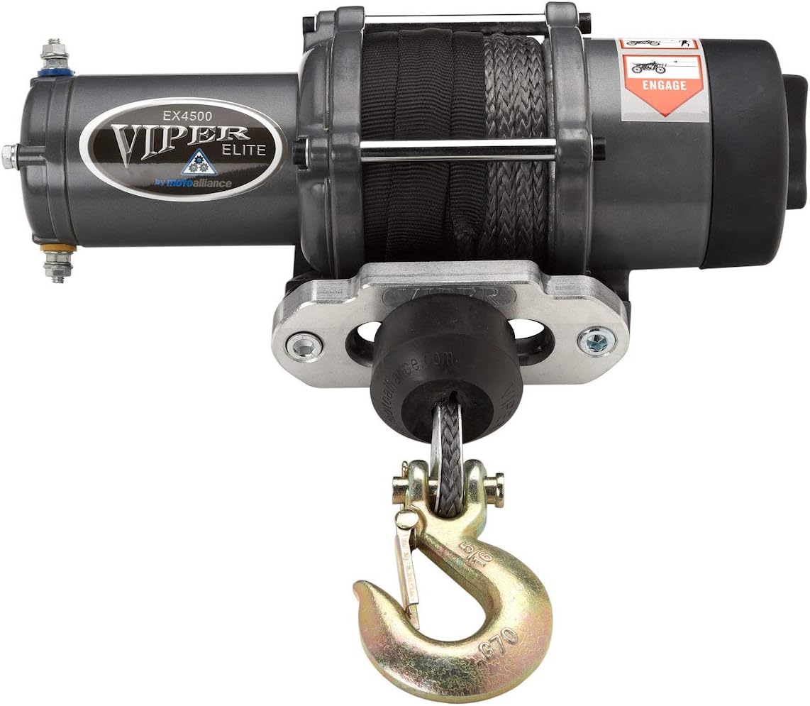 MotoAlliance VIPER Elite 4500lb UTV Winch Black Rope 2014-20 Polaris RZR 1000 XP