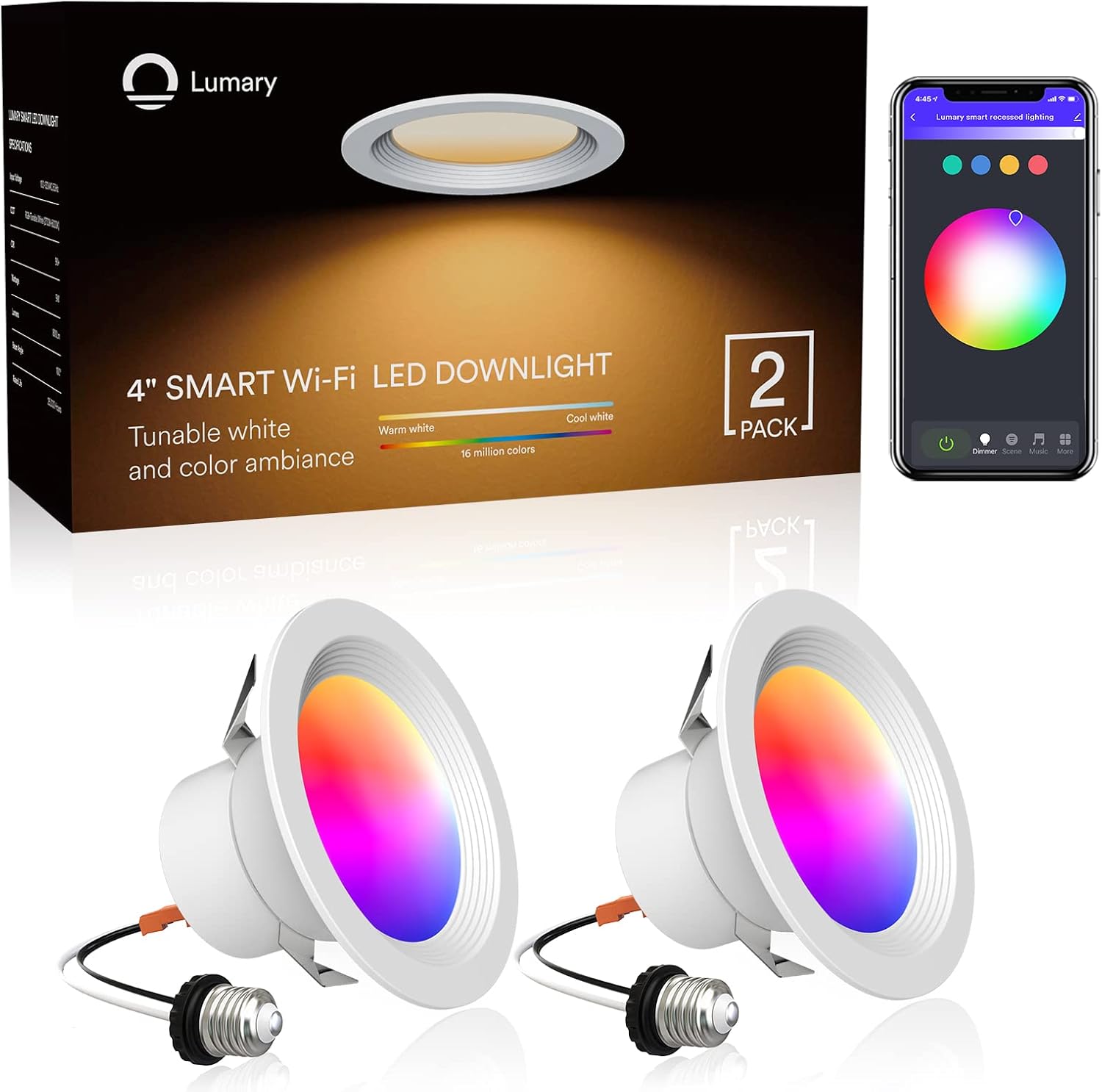 Lumary 5/6 inch LED Smart Recessed Lighting, Wi-Fi LED Can Lights, RGBWW LED Recessed Downlight Compatible with Alexa & Google Assistant 13W (80W Equivalent) 1100LM (5/6 in WiFi- 8 Pack)