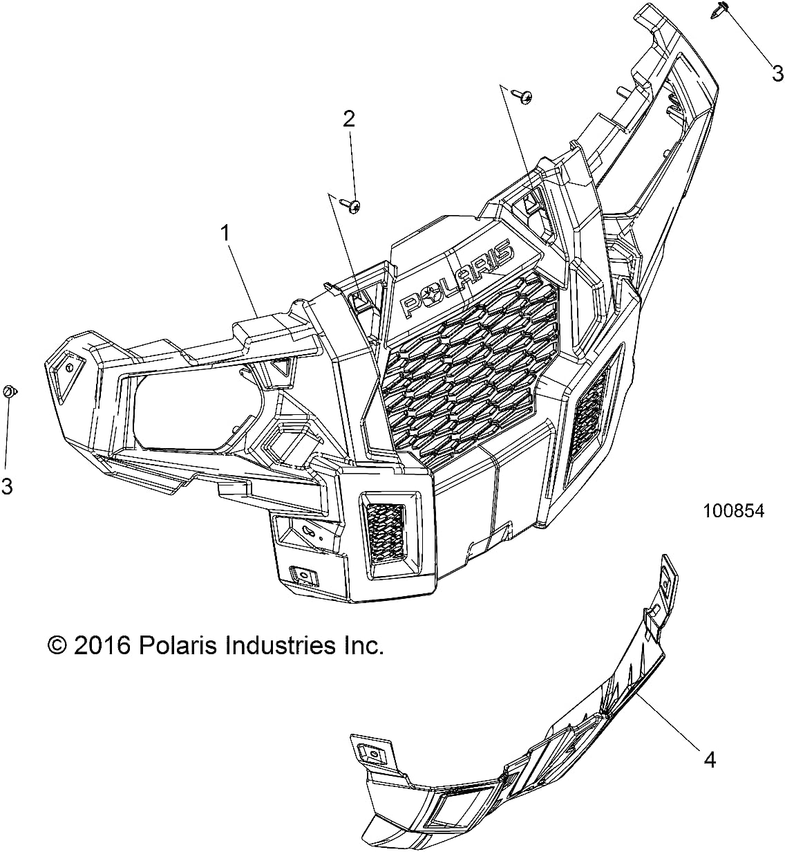 Polaris ATV Bumper, Front, Upper, Gloss Black, Genuine OEM Part 5450067-070, Qty 1