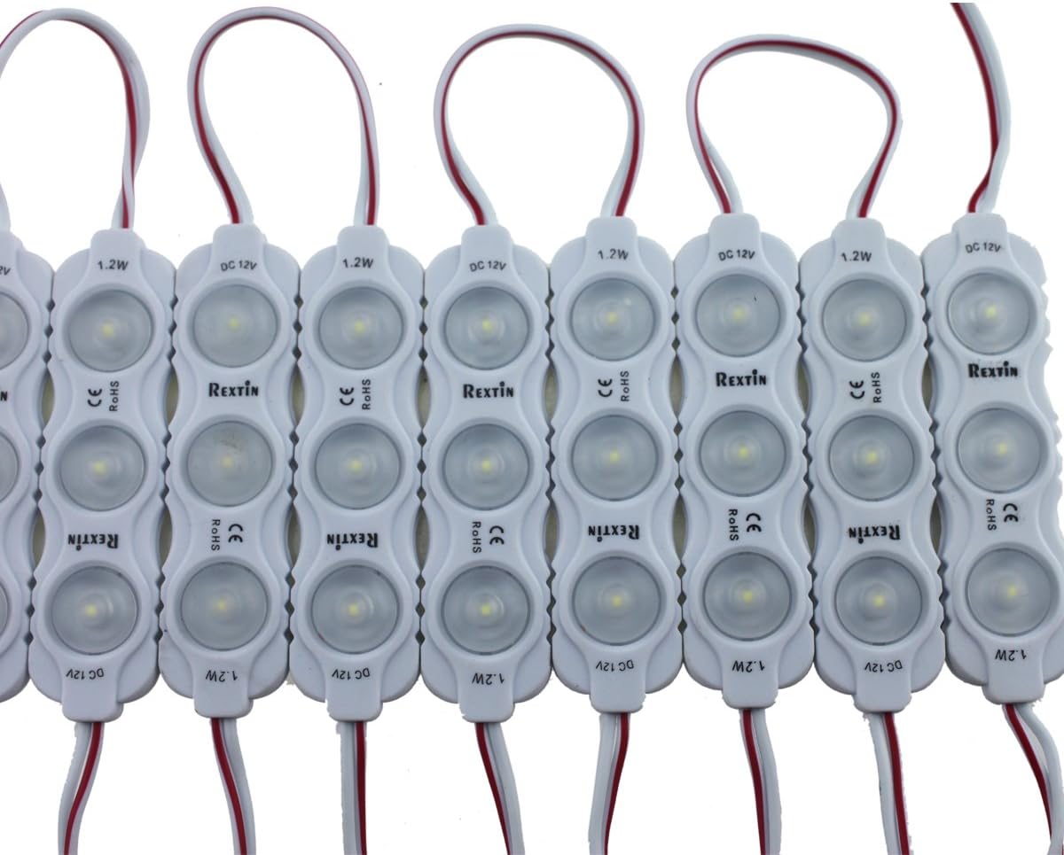 Rextin Super Bright 200pcs New Model 2835 3 LED Module 120-150LM Per Module Waterproof Decorative Light for Letter Sign Advertising Signs with Tape Adhesive Backside (White) Pack of 2