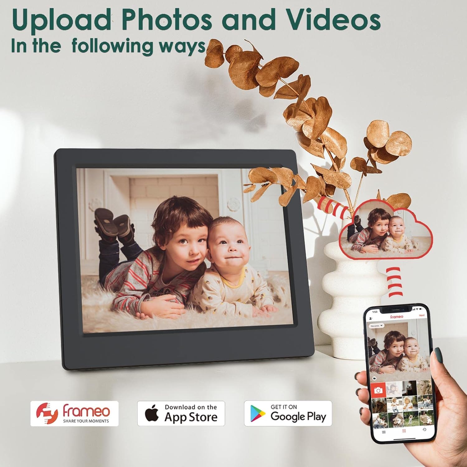 AZXL Digital Photo Frame WiFi 8 Inch HD 1024x768 Touch Screen IPS Display 16GB Storage Automatic Rotation with iOS and Android Frameo App Best Gifts for Parents and Family