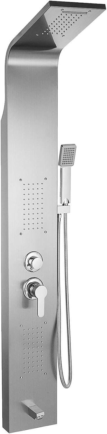 Happybuy 5 in1 Shower Panel Tower System Stainless Steel Multi-Function Shower Panel with Spout Rainfall Waterfall Massage Jets Tub Spout Hand Shower for Home Hotel Resort Split Type