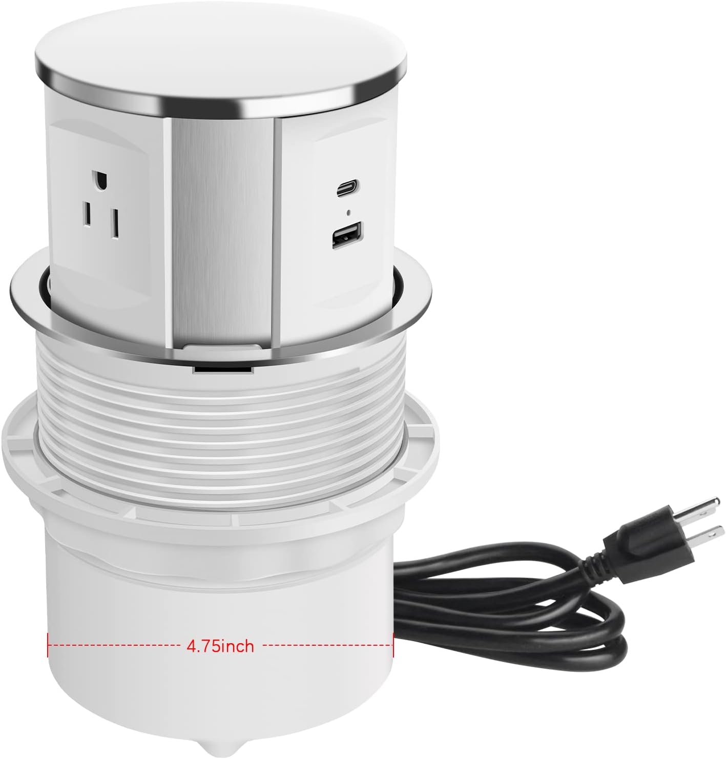 HHSOET 4-3/4 Inch Extra Large Pop Up Outlet for Countertop, Large Round Pop-up Power Strip with USB C Port for Kitchen Counters, in Desk Grommet Outlet Center with 3 Outlet and USB Ports. (White) Pack of 2