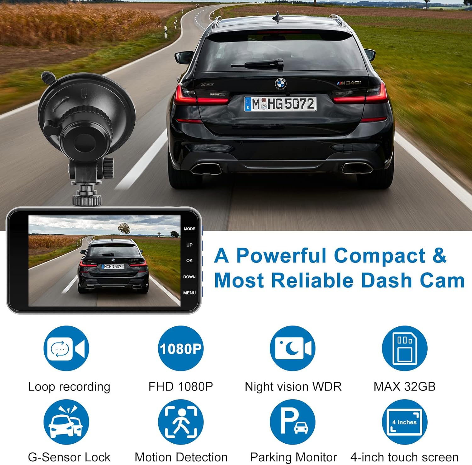 Avokadol Dash Cam Front and Rear,Car Dashboard Camera Recorder with 32G SD Card 1080P FHD 4'' IPS Screen 170°Wide Angle,WDR G-Sensor Parking Monitor Loop Recording Motion Detection Night Vision. Pack of 2
