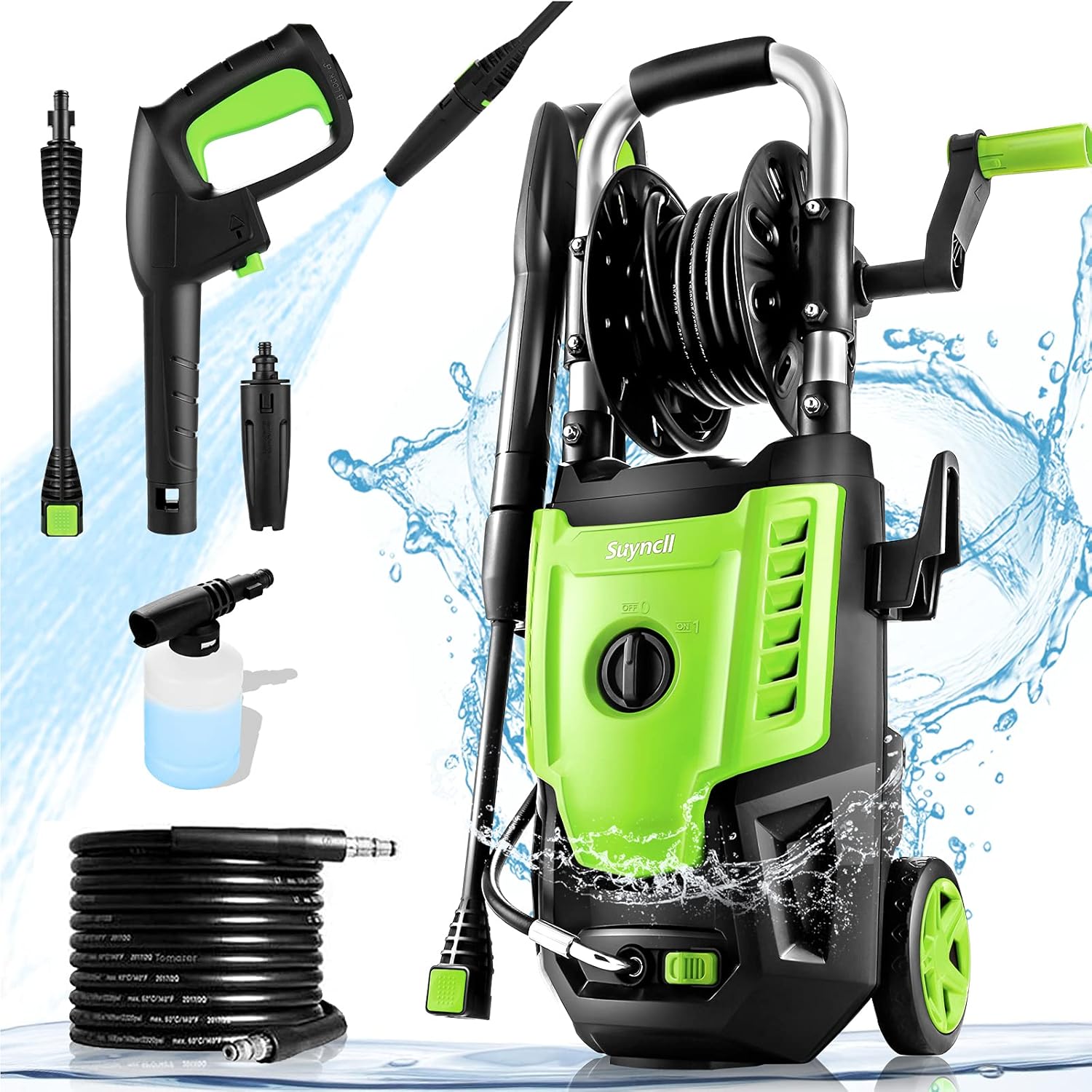 Suyncll 2300PSI Electric Pressure Washer 1.7GPM Power Washer 1800W High Pressure Washer Cleaner with All-in-one Spray Nozzle, 20 Ft Hose & 35 Ft Wire
