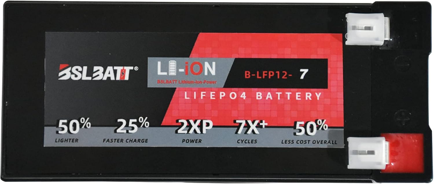 BSL BATT First Charging 12V 7Amps LITHIUM ION PHOSPHATE LiFePO4 Deep Cycle Rechargeable Battery | UP TO 2000 Life Cycles Built-in BMS Perfect for Solar, Off-Grid Applications, Black, B-LiFePO4-12-7 Pack of 2