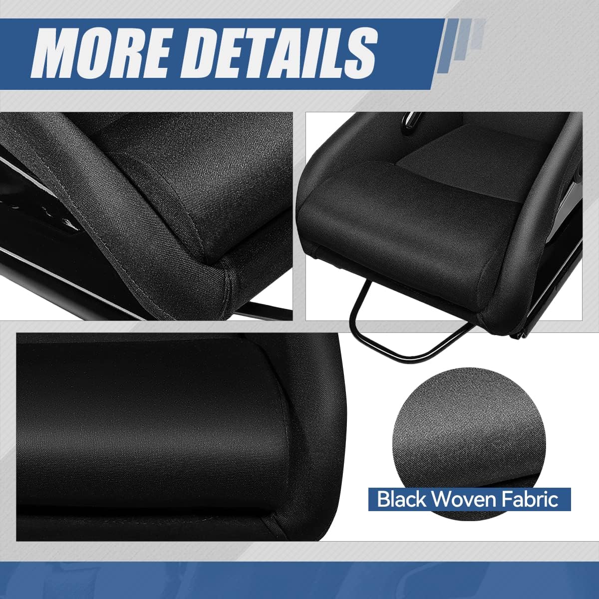 Universal Bucket Racing Seats, Come with Adjustable Sliders, Set of 2, Driver and Passenger Side, Black Fabric