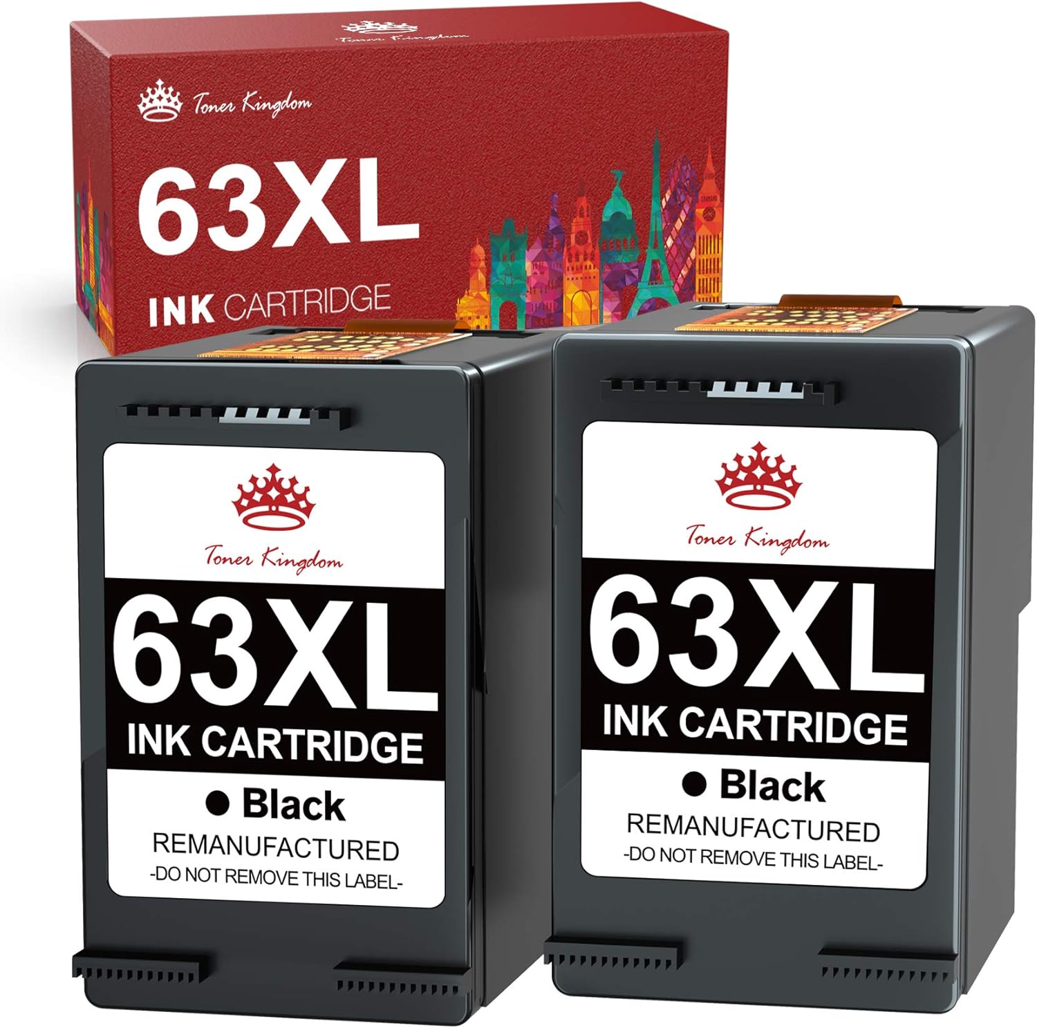 Toner Kingdom Remanufactured Ink Cartridge Replacement for HP 63 63XL for HP Officejet 3830 4650 5255 3831 3832 Envy 4520 4512 4516 Deskjet 1112 3630 3634 3639 3632 2132 Ink Printer (2 Black) Pack of 2