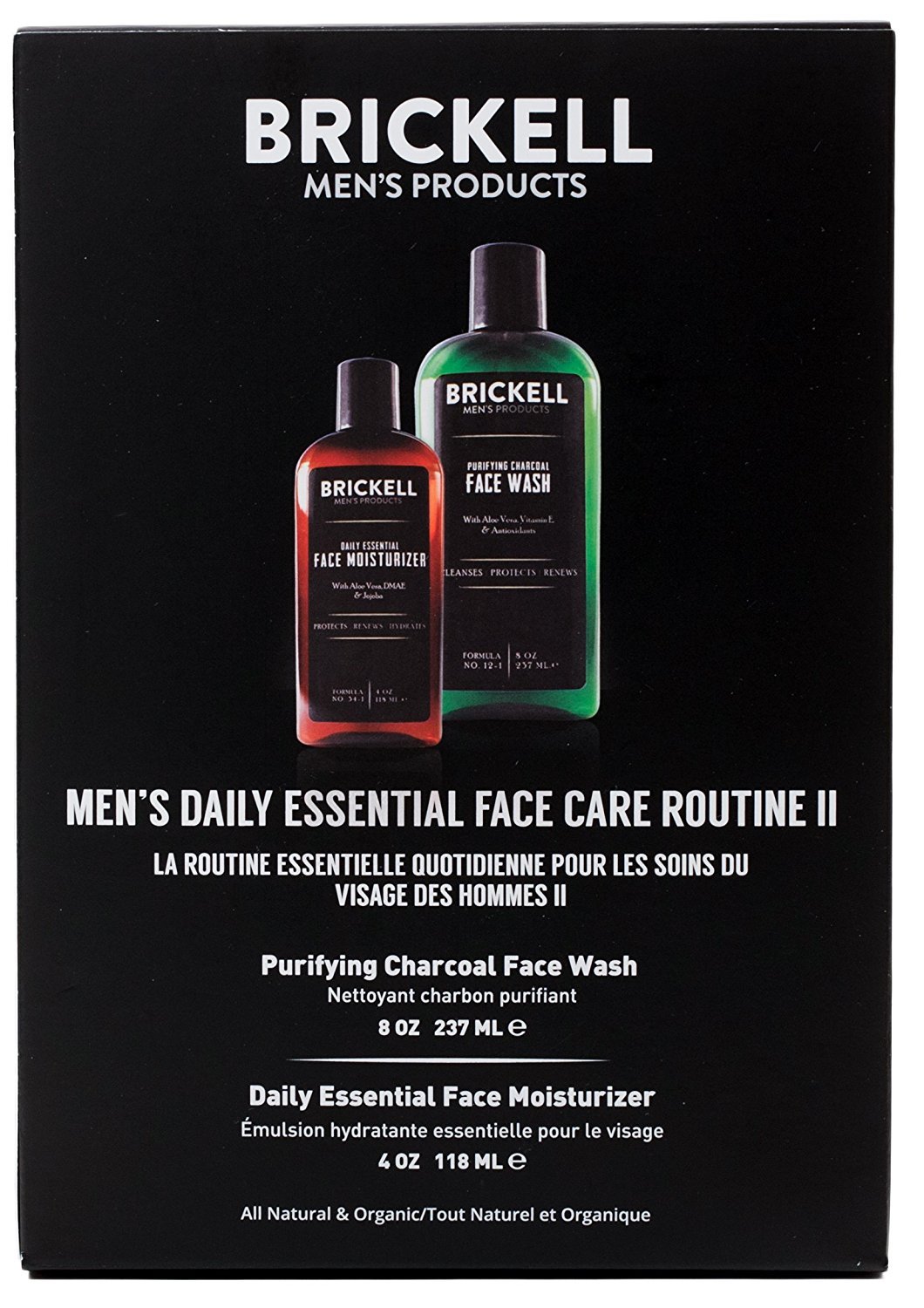 Brickell Men's Daily Essential Face Care Routine II, Purifying Charcoal Face Wash and Daily Essential Face Moisturizer, Natural and Organic, Men's Skin Care Gift Set, Scented Pack of 2