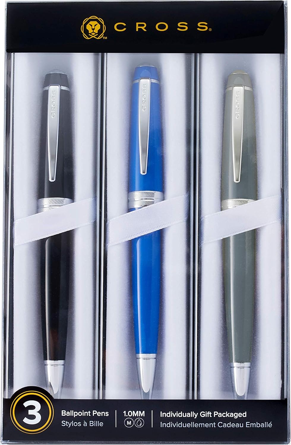 Cross Bailey Light Ballpoint Pen Set of 3-Black, Blue, and Grey BP Pack of 2