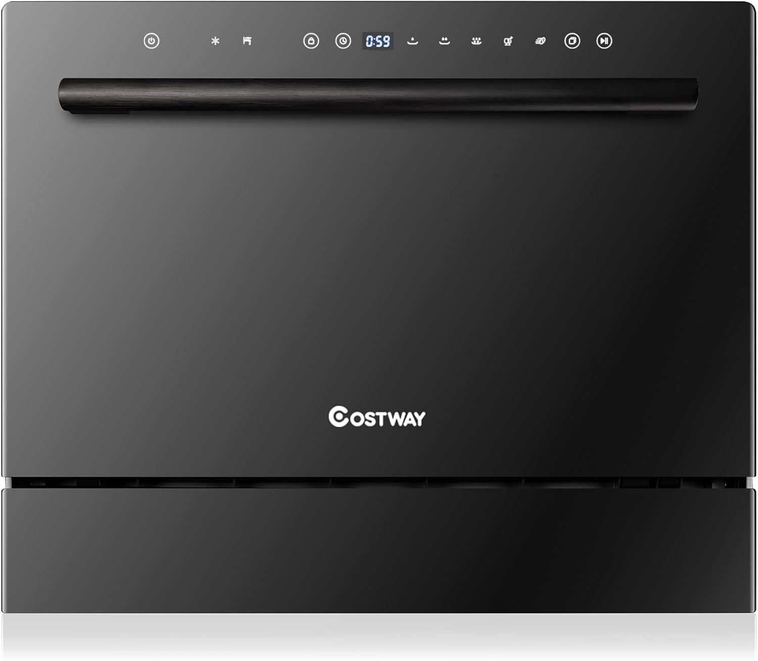 COSTWAY Countertop Dishwasher, 6 Place Setting Built-in Dishwasher with 72 H Preserve, Air Dry Function, LED Touch Control and 5 Washing Programs,for Apartments, Dorms, and RVs (with doorknob)