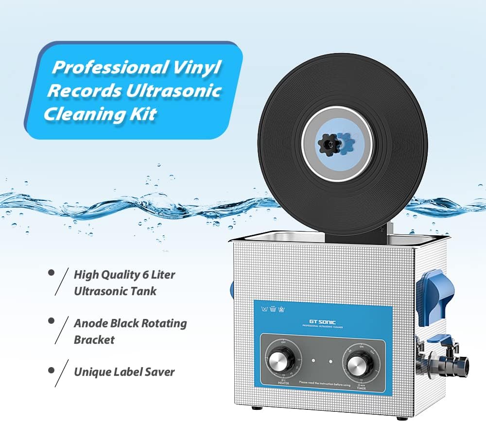 WEWU ROUNDS LP Vinyl Record Ultrasonic Cleaner with Records Bracket 1-5 Records Per Batch Raising Descending Auto-Drying (Gray Mechanical)
