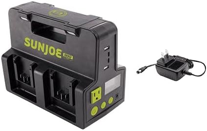 Sun Joe 24V-300WI 24-Volt iON+ Cordless Hot-Swap Powered Inverter Generator Power Station W/ AC Adapter, 2.7-Amp AC Receptacle, 2x USB Type A &C, 3 Watt LED Spotlight