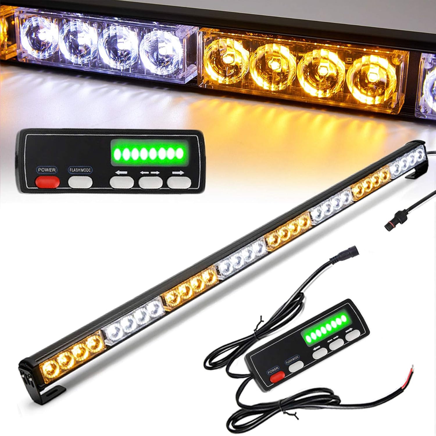 Traffic Advisor Light Bar 36 Inch 16 Flash Modes 32 Led Emergency Strobe Warning Lights Directional Bar Hazard Warning Flashing Safety Light with Led Display Screen Controller(35.5 Inch, Yellow/Amber) Pack of 2