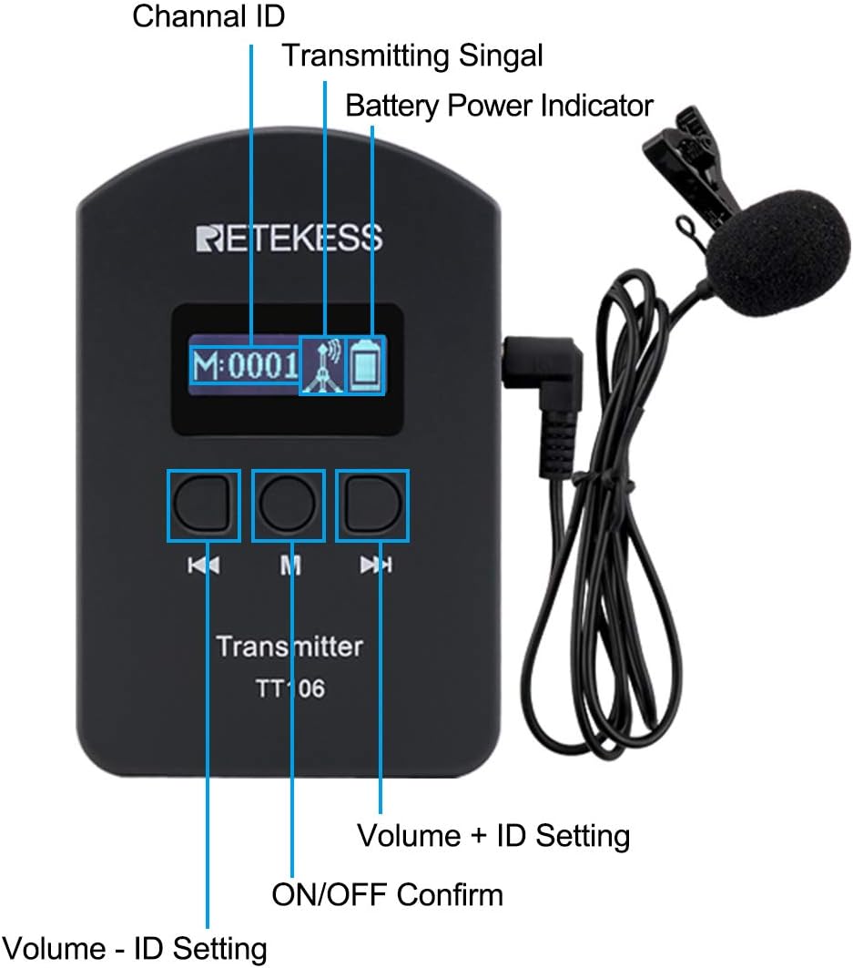 Case of 1 Transmitter and 15 Receivers 1 Charging Case,Retekess TT106,Wireless Tour Guide System,Church Translation System,Ear-Hook Mini Receivers,Training,Court,Government
