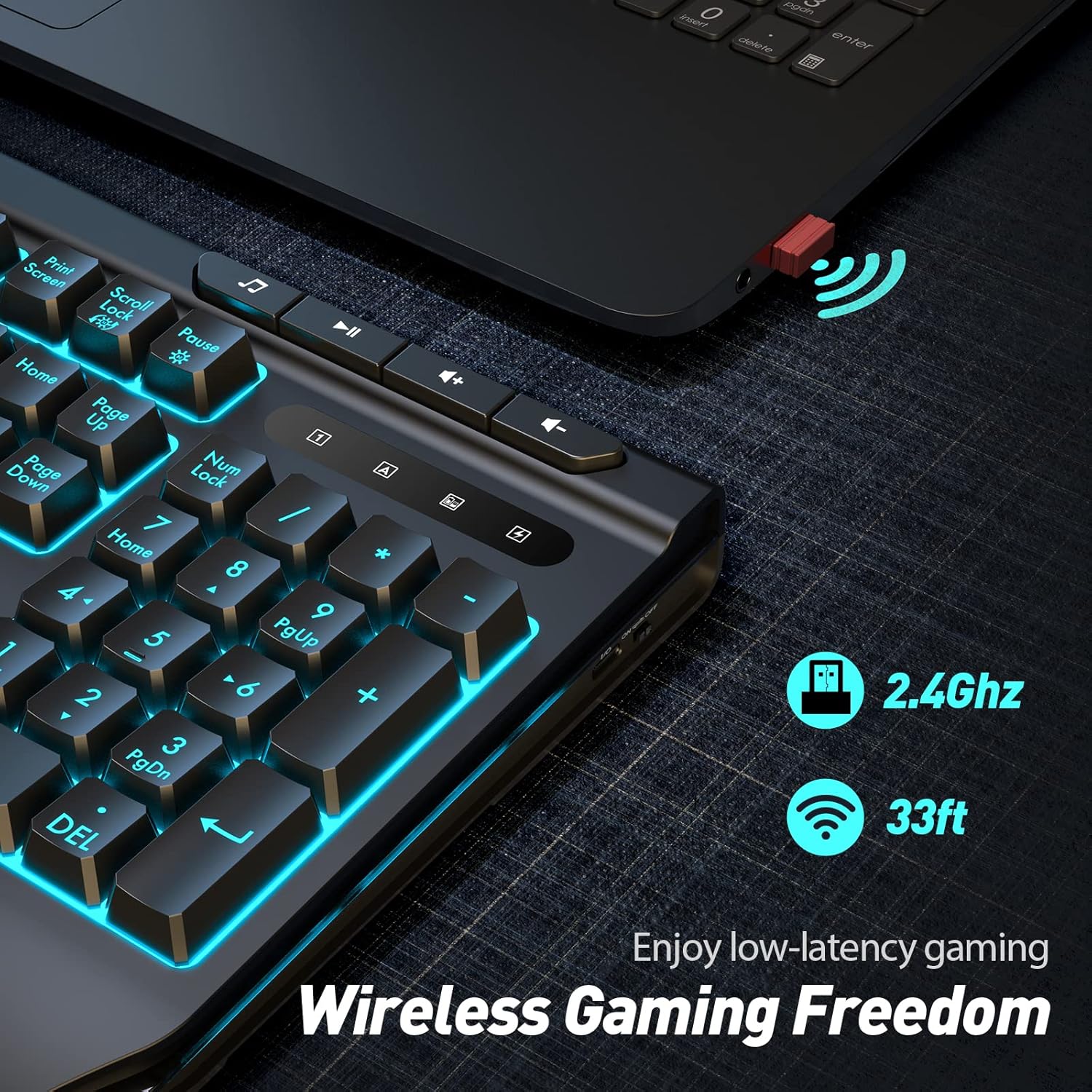 Gaming Keyboard, Qwecfly Wireless Gaming Keyboard, Rechargeable Backlit Keyboard, Wireless Wired Dual-Mode Quiet Keyboard with Ergonomic Wrist Rest, 9 Multimedia Keys, 26 Keys Rollover for Laptop, PC Pack of 2