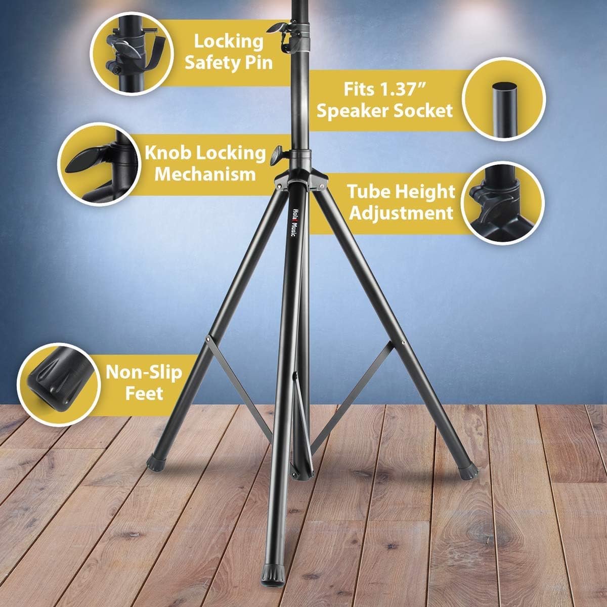 PAIR of PA Speaker Stands by Hola! Music, Professional Heavy-Duty Tripod Structure, 4-6ft Adjustable Height, Model HPS-500PA Pack of 2