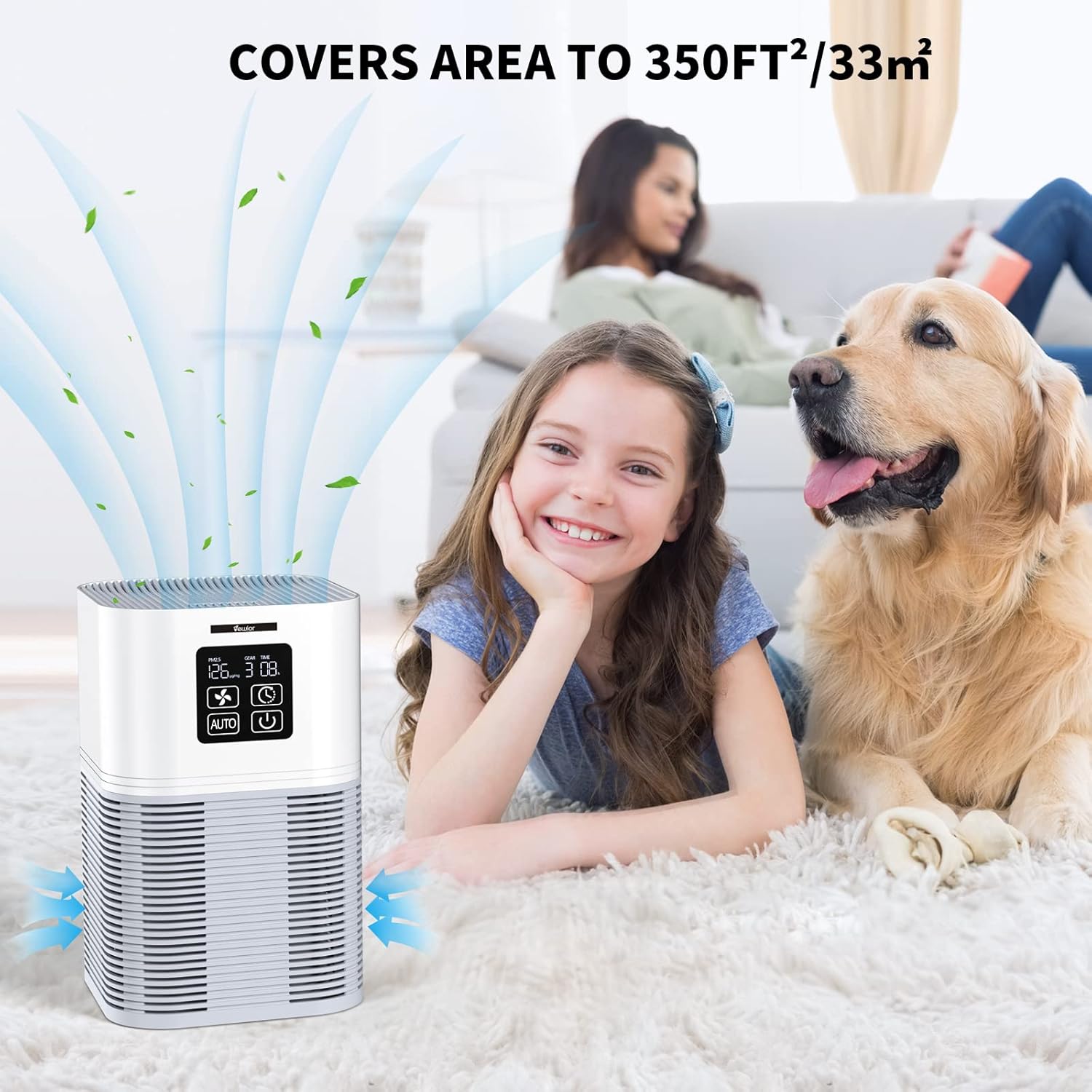 Air Purifier for Room Large Room up to 350 sq.ft, VEWIOR H13 HEPA Filter with 6 Timer Settings, Aromatherapy, Quiet Air Cleaner for Dust Pet Dander Smoke Pollen, Monitor Air Quality with PM2.5 Display Pack of 2