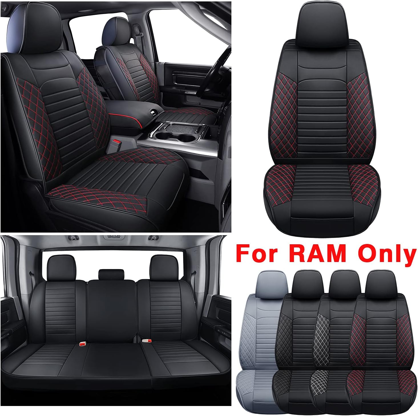 LUCKYMAN CLUB X01-BHX Ram 1500 2500 3500 Front Seat Covers, Fit 2011-2022 Regular Crew Quad Cab, with Waterproof Faux Leather (01-Front, Black)