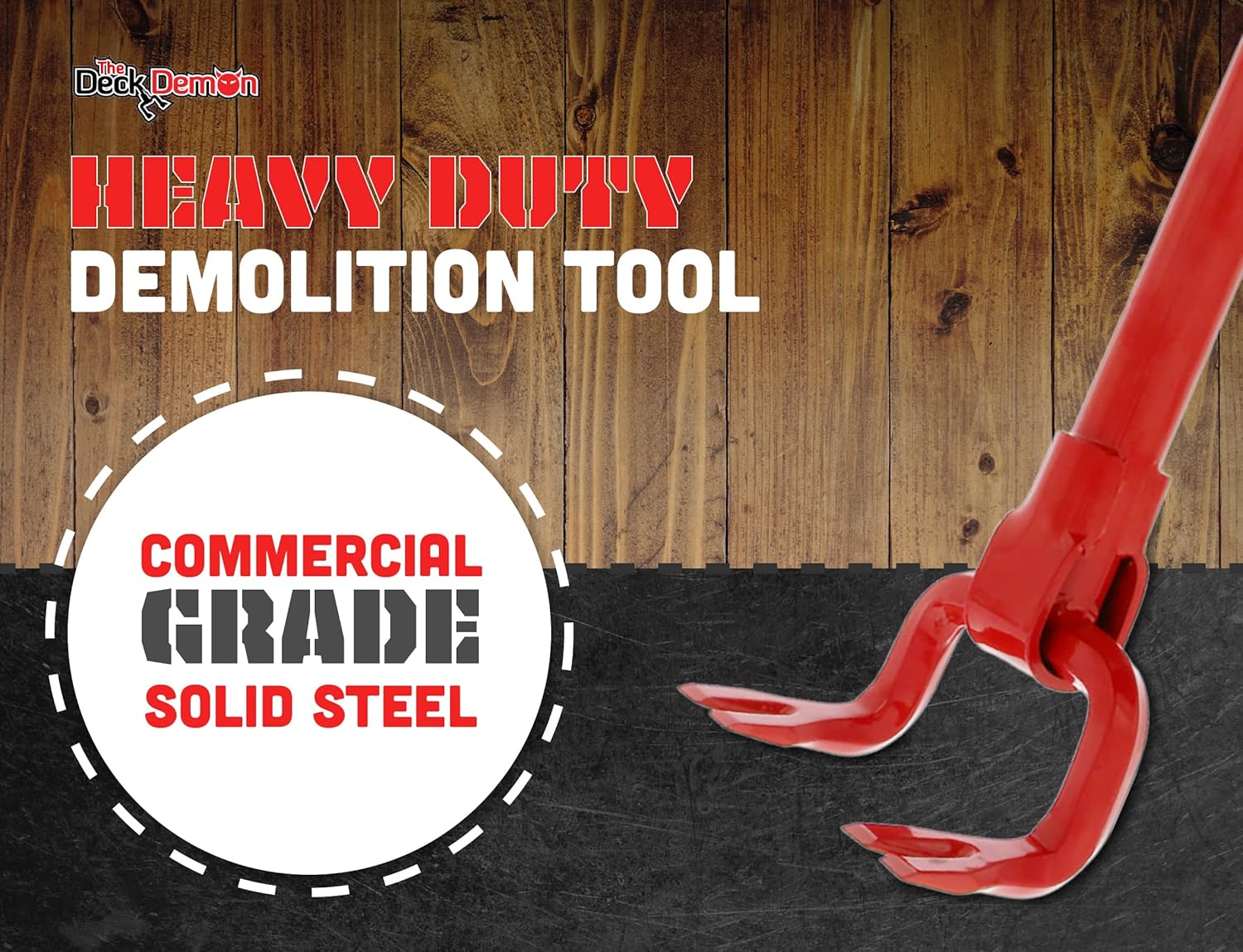 Angel Guard Deck Demon, Heavy Duty Steel Pallet Buster Deck Wrecker Tool with 44 Inch Non-Slip Handle & Dual Tine Claw Head Nail Puller to Remove Decking, Roofing, Strapping, & Fasteners, Red, DD-201 Pack of 2