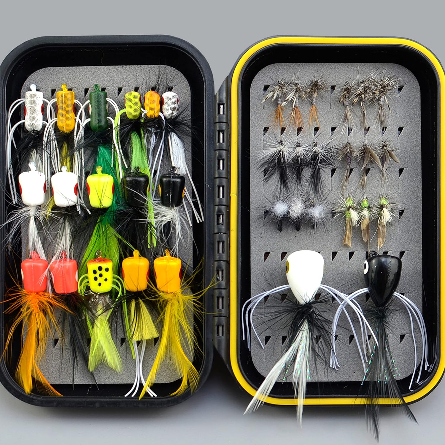 YAZHIDA Fly Fishing Flies Kit /Trout/Salmon/ bass Flies Streamers . Dry/Wet Flies.Nymphs, ,Fly Poppers (with Waterproof Fly Box) Pack of 2