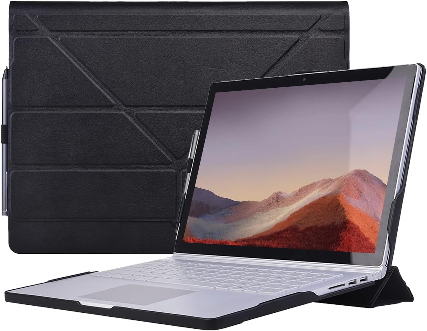 Shellman Leather Case Cover for Surface Book 13.5 inch,PU Leather Multifunctional Detachable Magnetic Protective Hard Shell Case.(ZD-13-i5-Black) Pack of 2