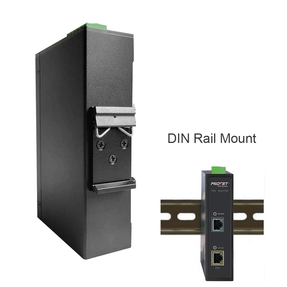 Procet Industrial Gigabit DIN Rail 12~55V DC Input High Power Over Ethernet PoE Injector Adapter 95W 55V with Wide Temperature and 6KV Surge Protection Metal case, IEEE802.3af,802.3at,PoE++