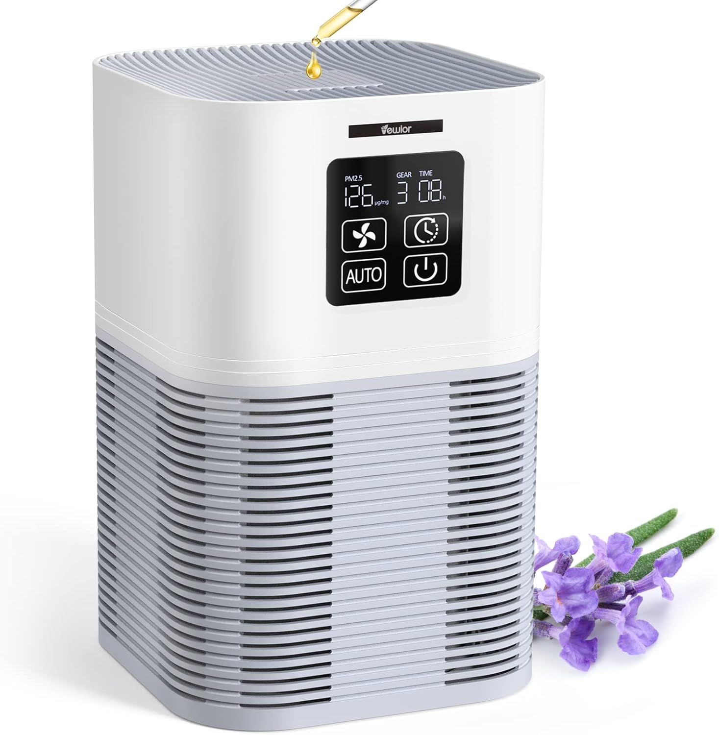 Air Purifier for Room Large Room up to 350 sq.ft, VEWIOR H13 HEPA Filter with 6 Timer Settings, Aromatherapy, Quiet Air Cleaner for Dust Pet Dander Smoke Pollen, Monitor Air Quality with PM2.5 Display Pack of 2