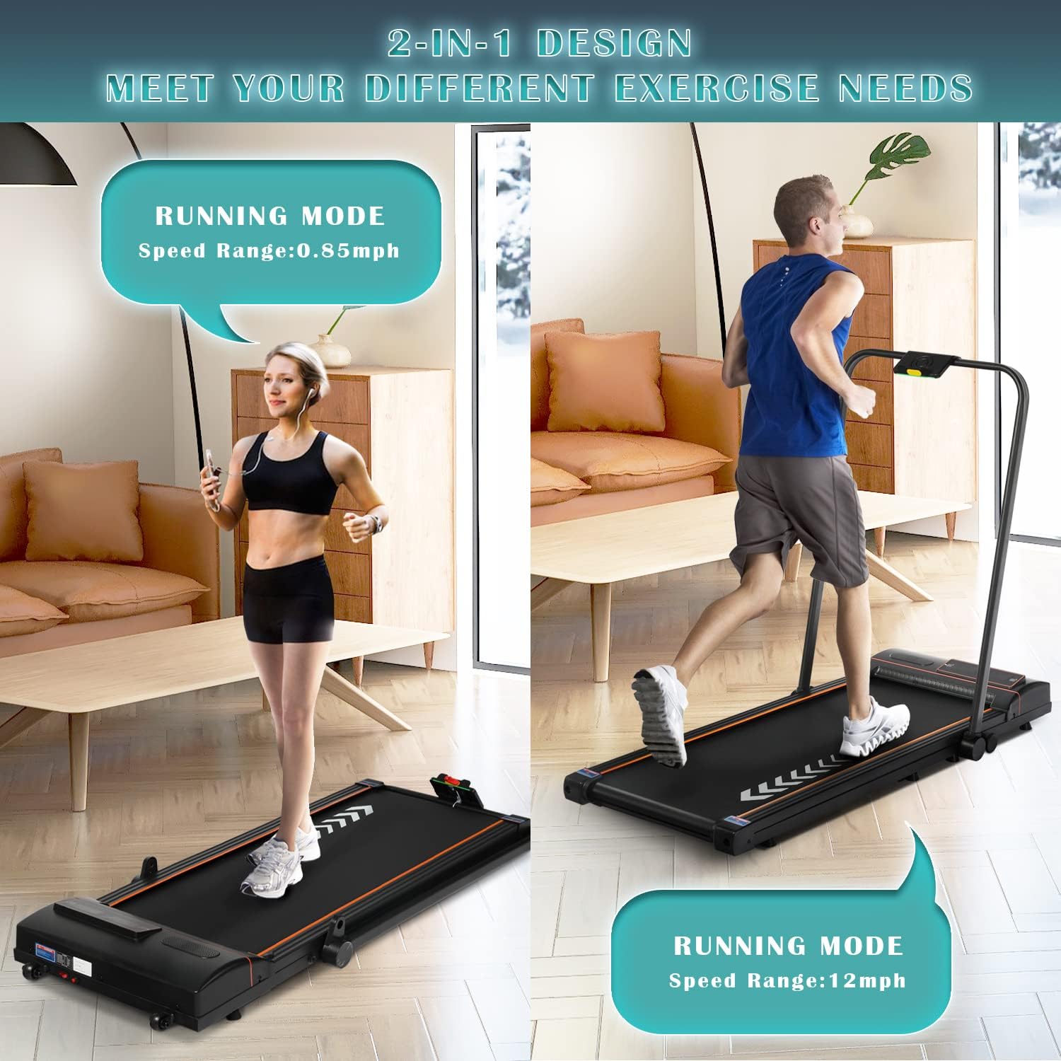 Rotihom 2 in 1 Under Desk Treadmill, 2.0HP Folding Electric Treadmill with LED Display, Walking Pad for Home Office with Remote Control