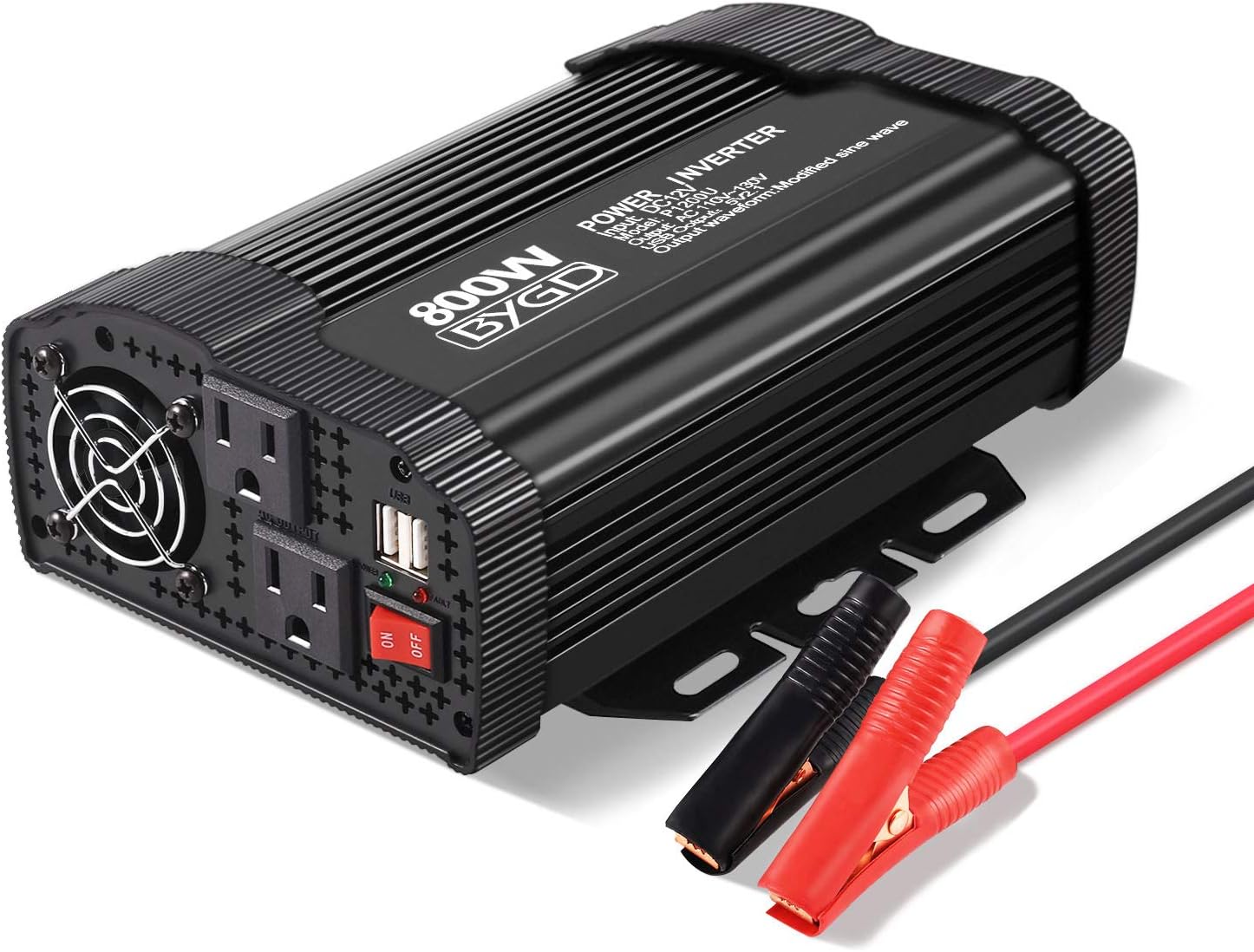 BYGD 800W Power Inverter Truck/RV 12V DC to 110V AC Converter with Dual AC Outlets 2*2.1A USB Ports Car Inverter Pack of 2