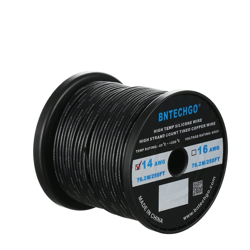 BNTECHGO 14 Gauge Silicone Wire Spool 200 ft Blue Flexible 14 AWG Stranded Tinned Copper Wire Pack of 2