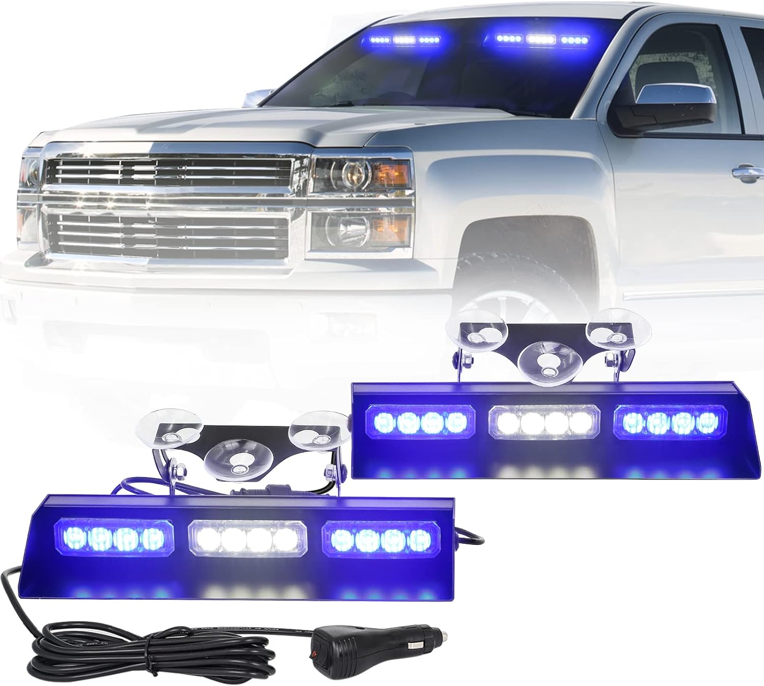 Emergency Strobe Dash Police lights Traffic Advisor Lights Bar Safety Hazard Warning Interior Front/Rear Windshield Deck Split for Law Enforcement Vehicles Trucks (Red/Blue, 2x10