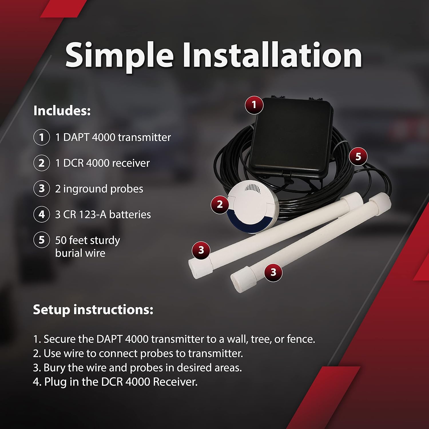 Dakota Alert DUAL-4000 Security System | Combines DAPT-4000 Driveway Alarm Transmitter with DCR-4000 Receiver | Has 2 Probes to Detect Vehicles Coming & Going up to 1 Mile Away*