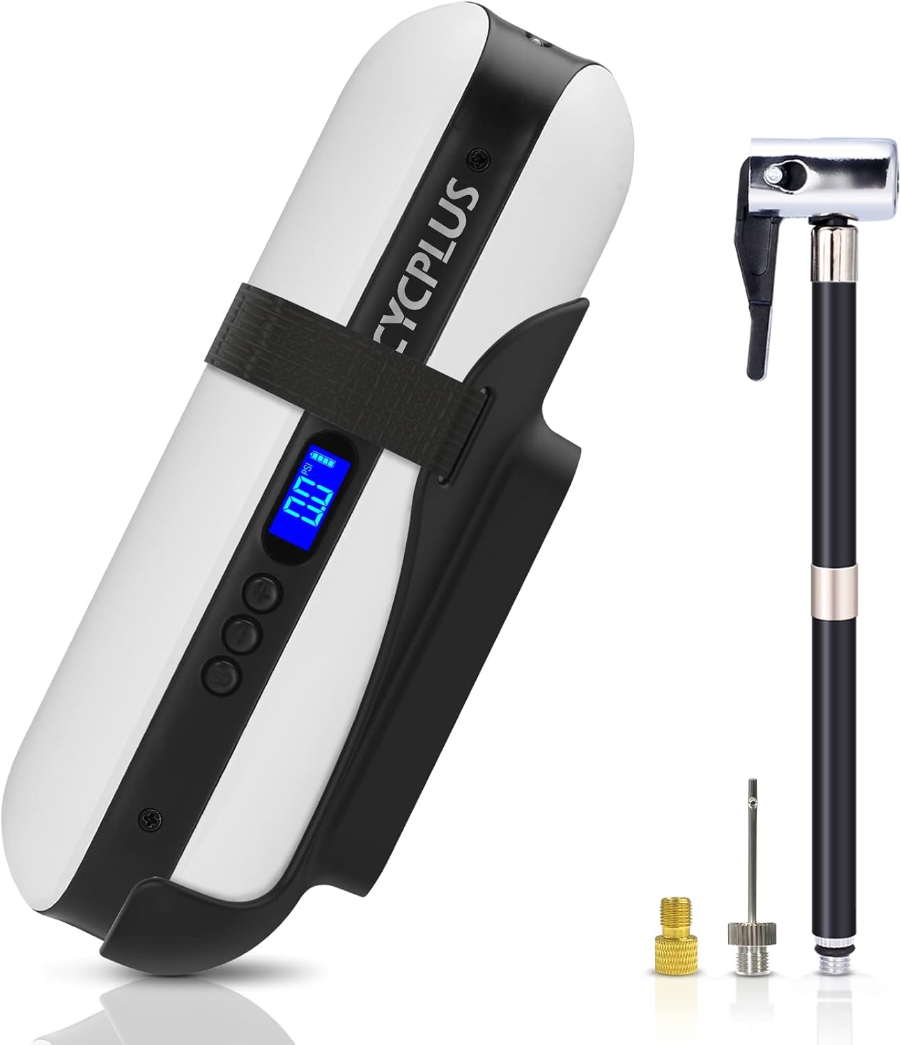 Portable Air Compressor Mini Inflator Electric Pump for Car Bike Tires Shock Rechargeable Li-Ion Battery 150PSI Power Bank Ergonomic and Sleek Design Digital LCD, LED Emergency Light A2 (White) Pack of 2