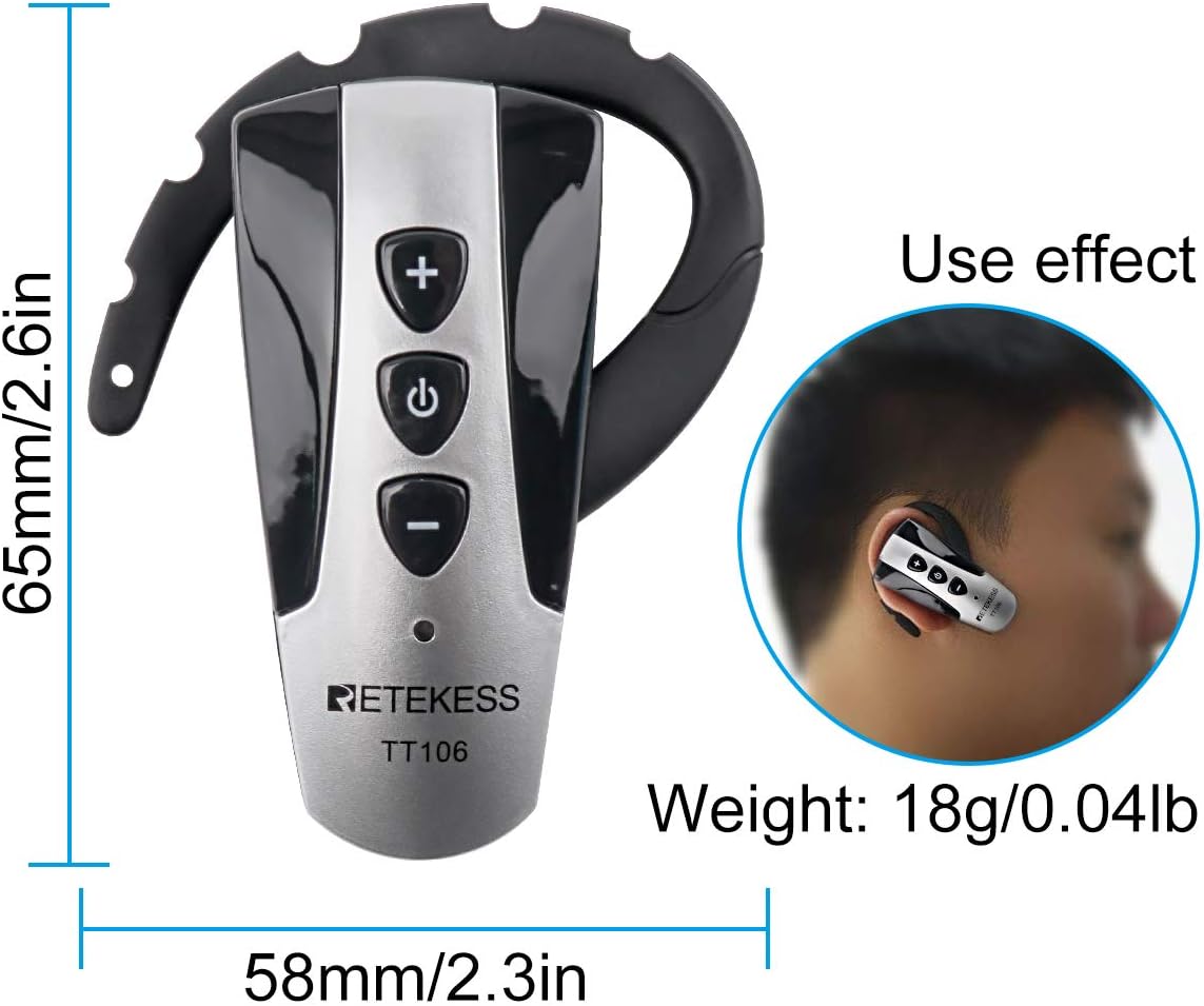 Case of 1 Transmitter and 15 Receivers 1 Charging Case,Retekess TT106,Wireless Tour Guide System,Church Translation System,Ear-Hook Mini Receivers,Training,Court,Government