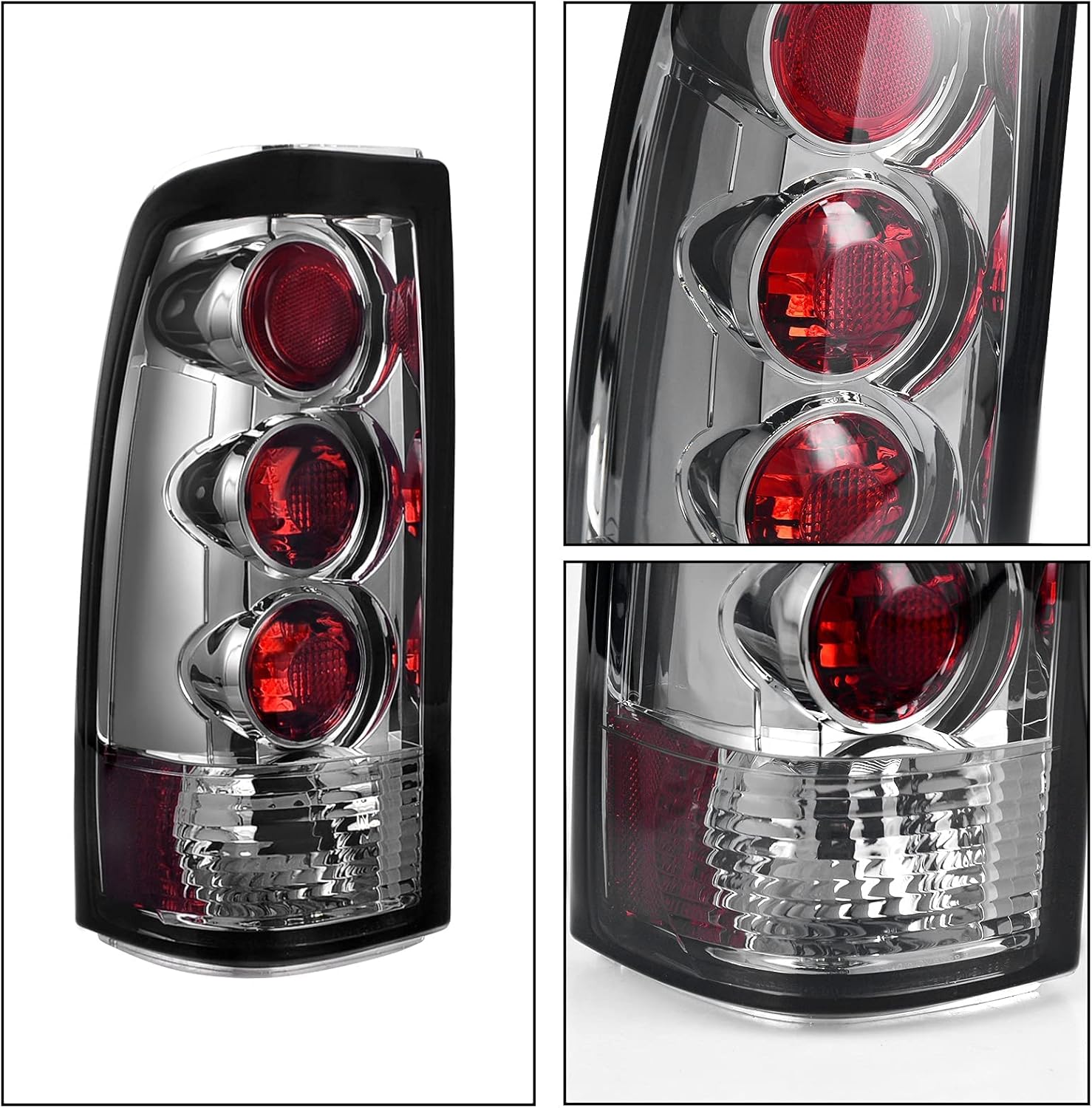 DWVO Compatible with 1999-2002 Chevrolet Silverado 1500/2500 2001-2002 Chevrolet Silverado 3500 Chrome Housing Replacement Headlights + Smoke Lens Taillights Combo