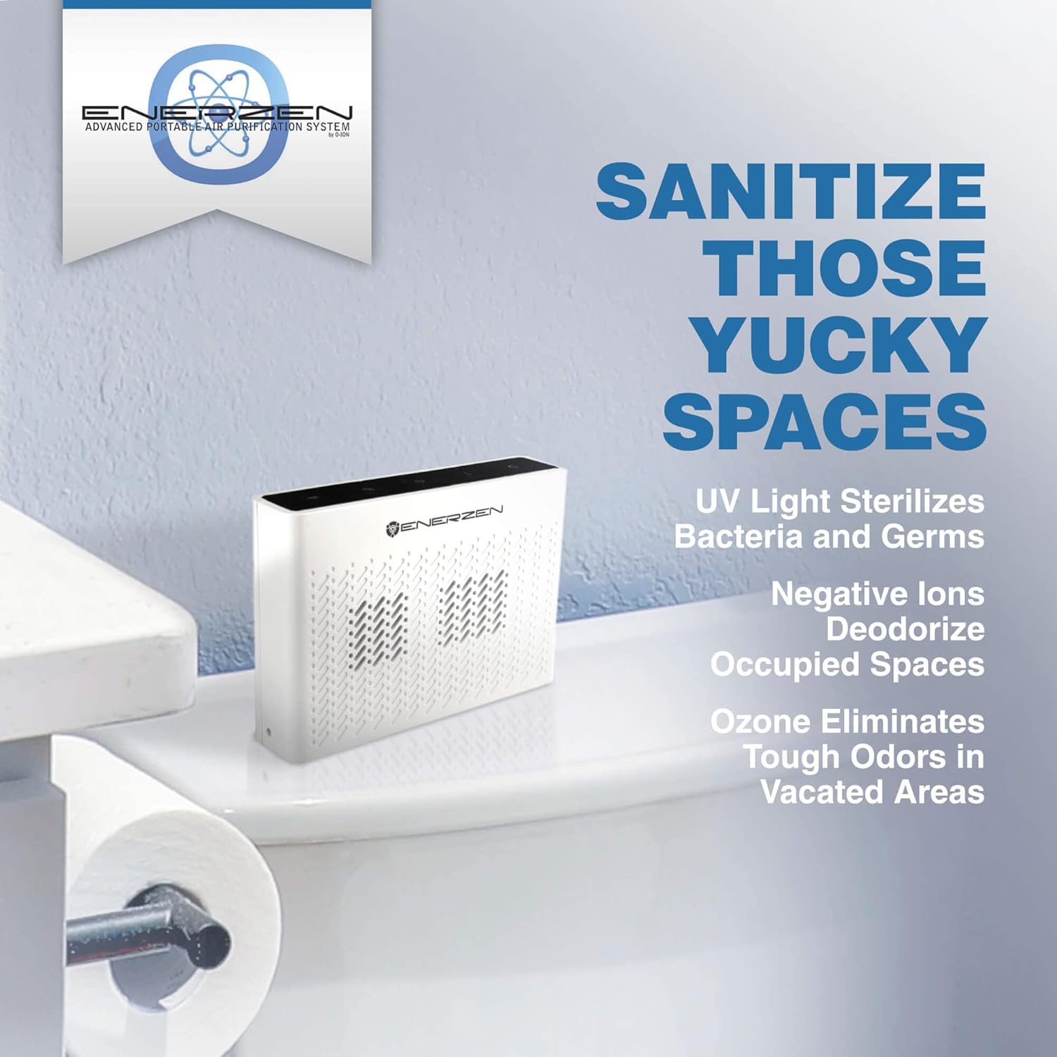 Enerzen O-222BA - 1,250 mg/h 3-in-1 Portable Ozone Generator + UV + Negative Ion - Cordless Battery Power Odor Eliminator Deoderizer for Car, Bathroom, Hotel Room, Small Spaces, Hunting Pack of 2