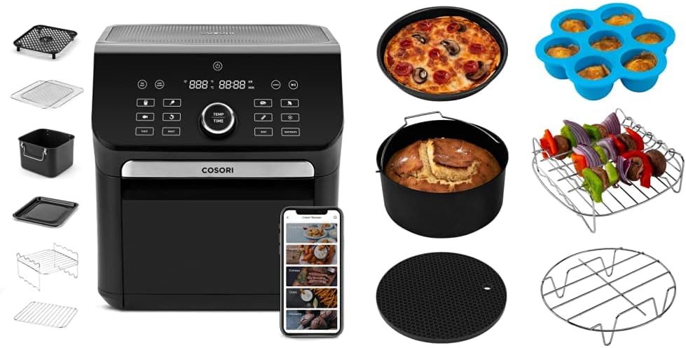 COSORI Air Fryer Toaster Oven Combo 7 Quart, Up to 450℉, 14-in-1 Customizable Functions - Roast, Toast, Bake, Dehydrate, 7 Accessories and 100 Recipes, Voice Control, Max XL Extra Large, 1800W, Black