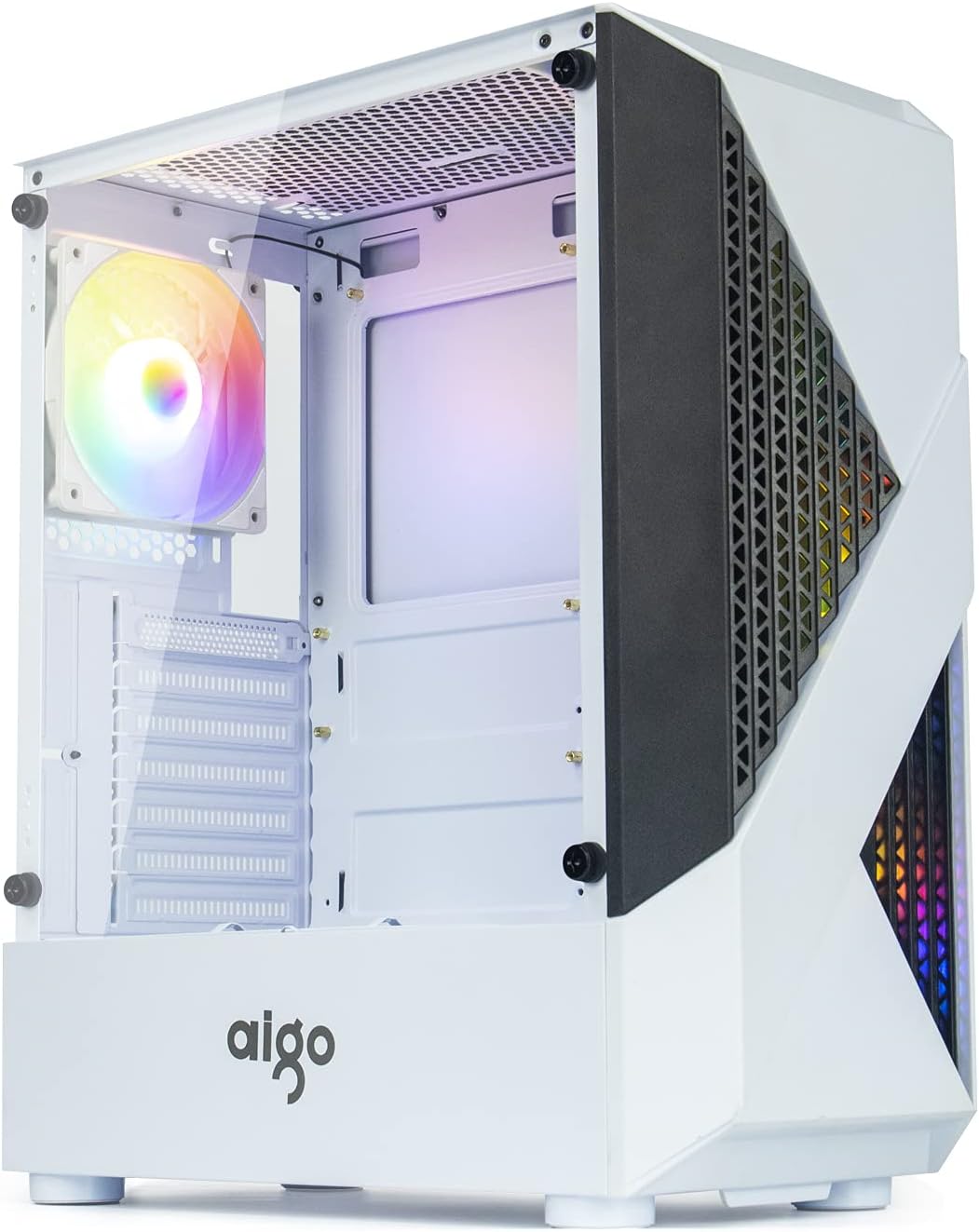 aigo A01 pc Desktop Computer case with 12cm RGB Fan Dustproof pc Gamer completo ATX Tempered Glass chasis Gaming case (White)