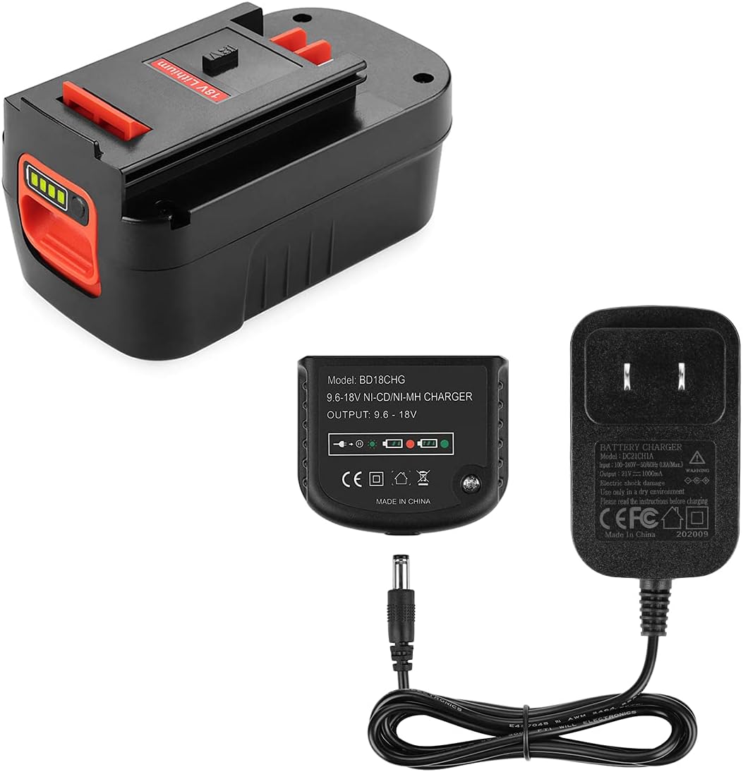 Powilling 5.0Ah 18V Lithium HPB18 Battery Compatible with Black and Decker HPB18 HPB18-OPE 244760-00 A1718 FS18FL FSB18 Firestorm Battery Black and Decker 18 Volt Battery Include Charger Pack of 2