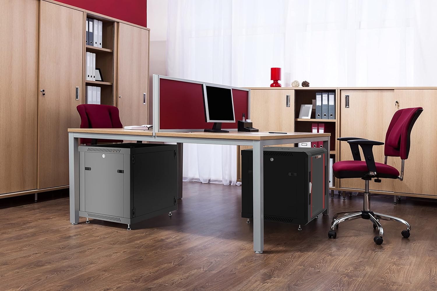 Sysracks 12 U Server Rack 35 Inch Deep Network Cabinet Under Desk Portable Locking Data Enclosure - PDU/Casters/Fan/Shelf/Hardware/PDU/Black