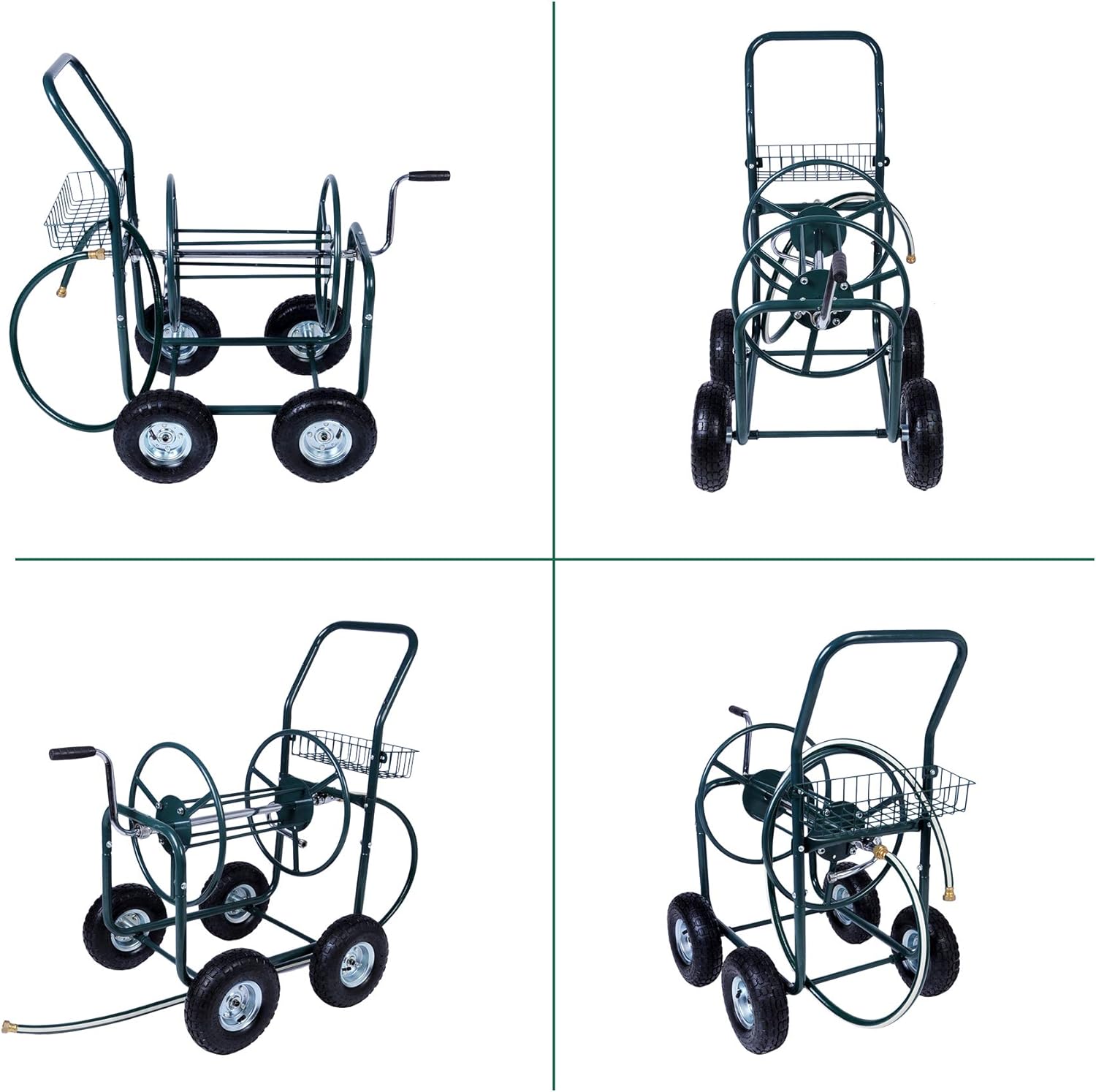 Livebest 4 Wheel Garden Hose Reel Cart Heavy Duty Yard Water Planting with Storage Basket,Holds 390FT Hose