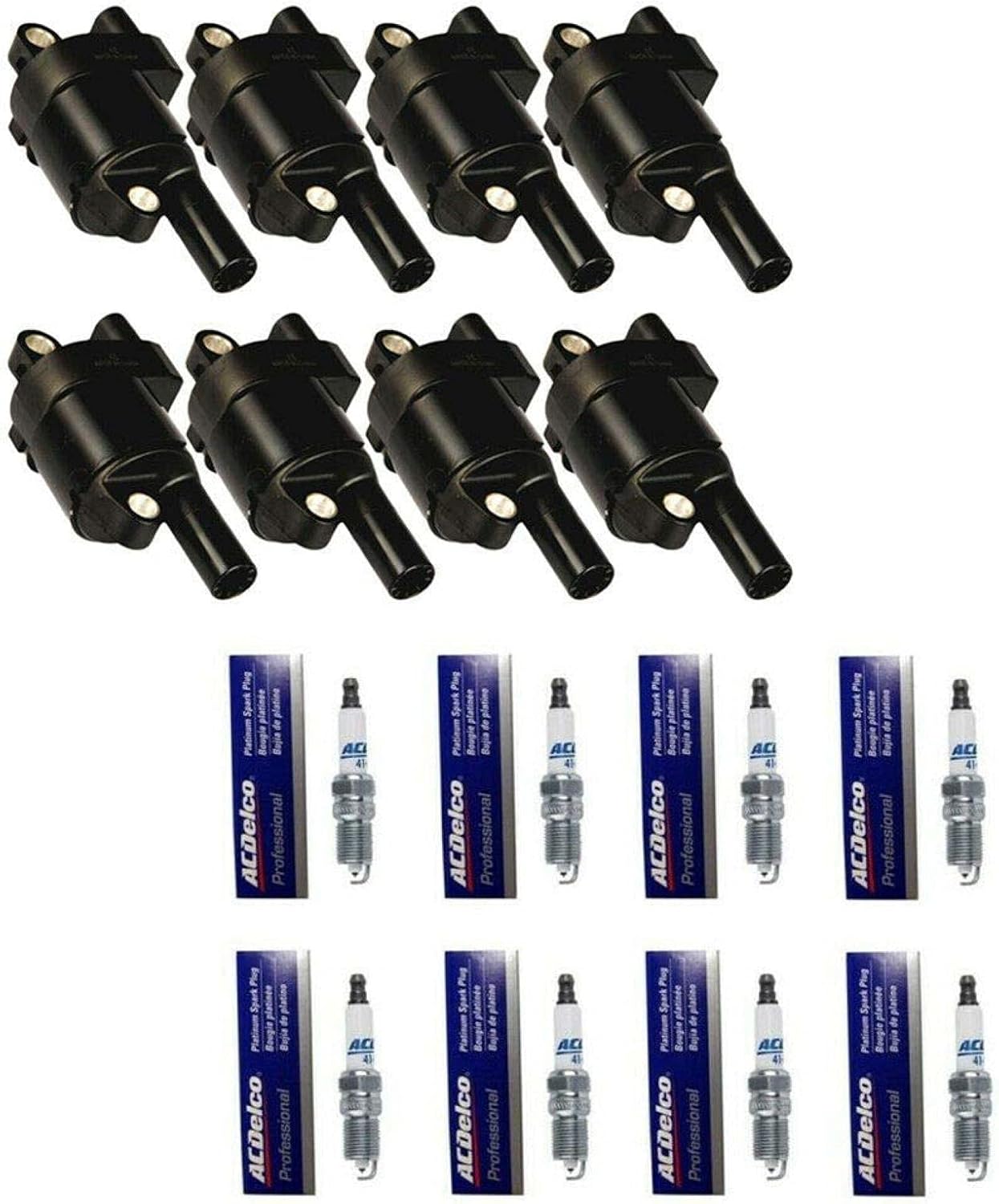 MCK 8pcs Ignition Coil Pack And Iridium Spark Plug Compatible with Chevrolet GMC Hummer Pontiac Saab Workhorse Silverado 1500 2500 3500 Suburban Savana Sierra Denali Yukon 9-7x 05-13 4.8 6.0 V8 UF414