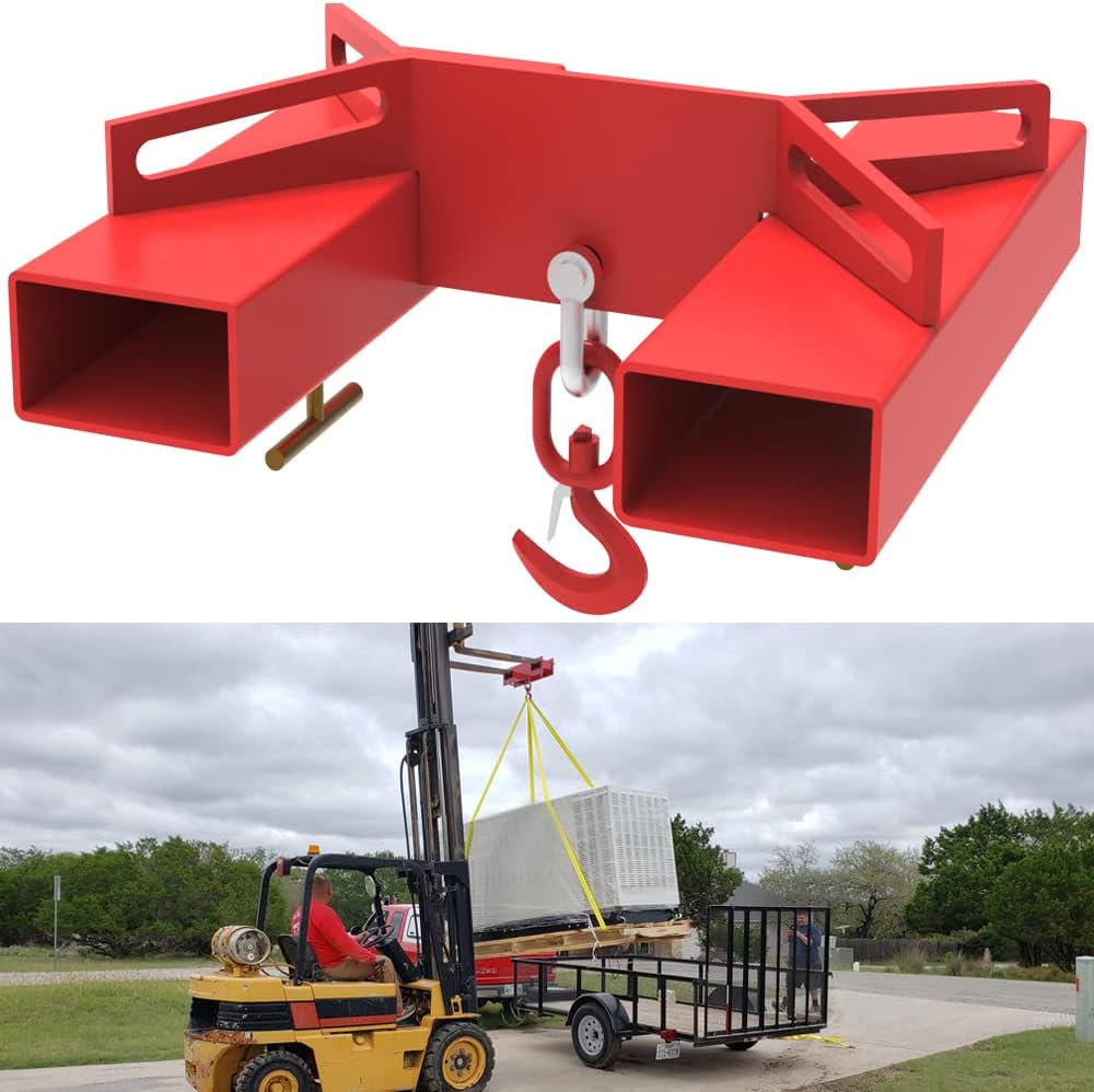 ELITEWILL Forklift Lifting Hook, 6600lbs Capacity Forklift Lifting Hoist, Red Forklift Mobile Crane with Swivel Hook and Two Large T-Screws, Hook Forklift Lifting Hoist, Fork Lifting Attachment