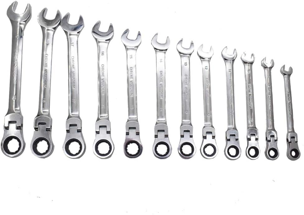 12pc 8-19mm Metric Flexible Head Ratcheting Wrench Combination Spanner Tool Set Pack of 2