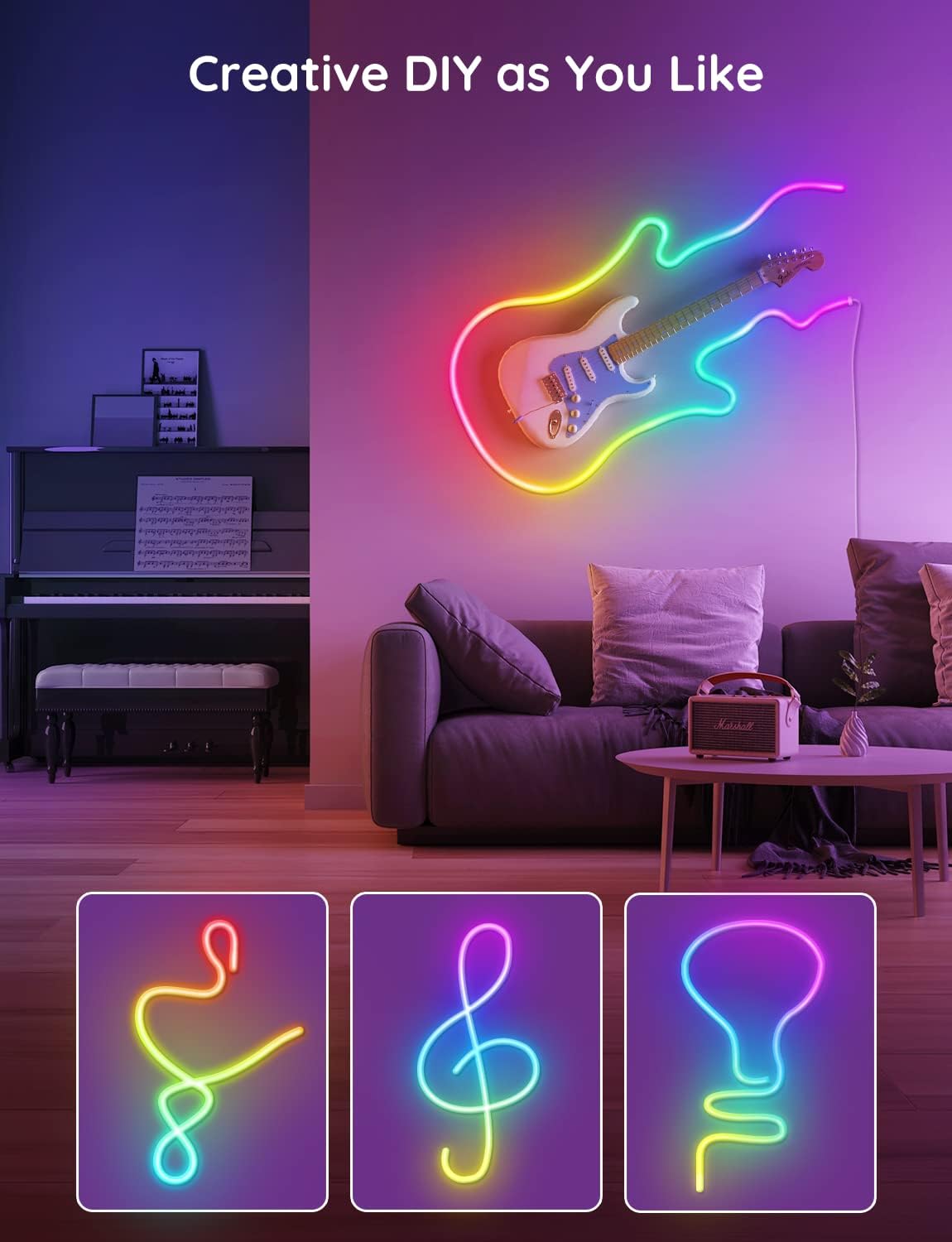 Govee Neon Rope Lights, RGBIC LED Neon Rope Light with Music Sync, 16 Million DIY Colors, Works with Alexa, Google Assistant, 10ft Neon Lights for Bedroom, Living Room(Not Support 5G WiFi) Pack of 2